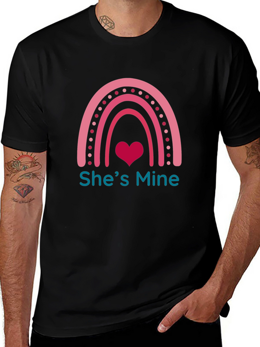Shes Mine Graphic Tee - Romantic Rainbow Heart