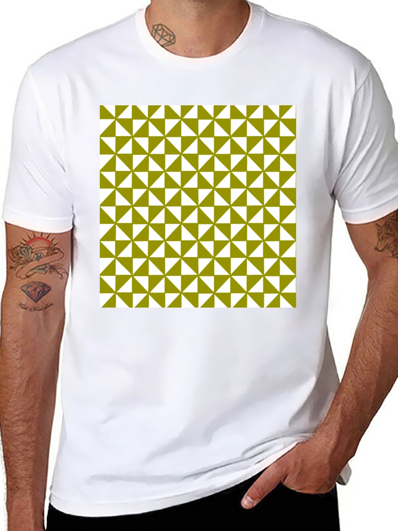 Geometric Triangle Pattern Black T-Shirt