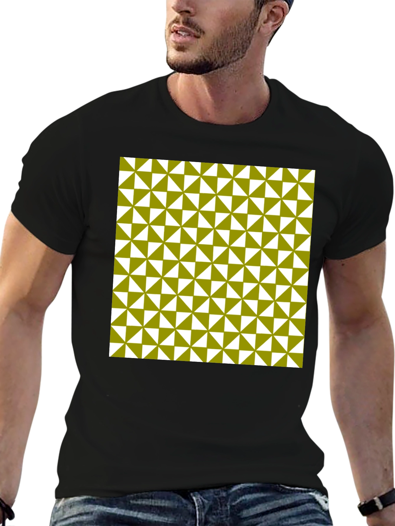 Geometric Triangle Pattern Black T-Shirt