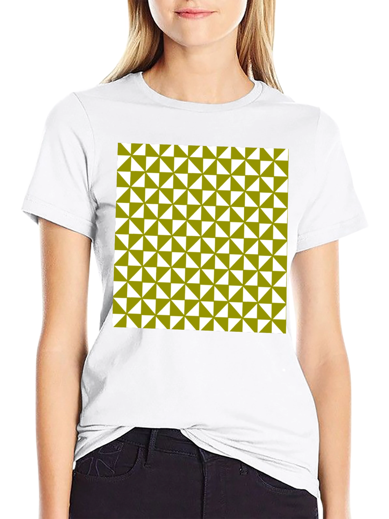Geometric Triangle Pattern Black T-Shirt