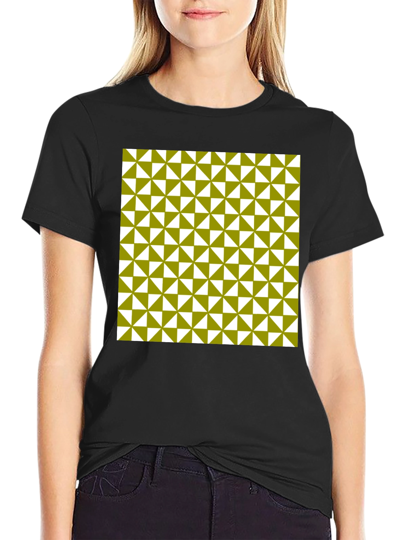 Geometric Triangle Pattern Black T-Shirt