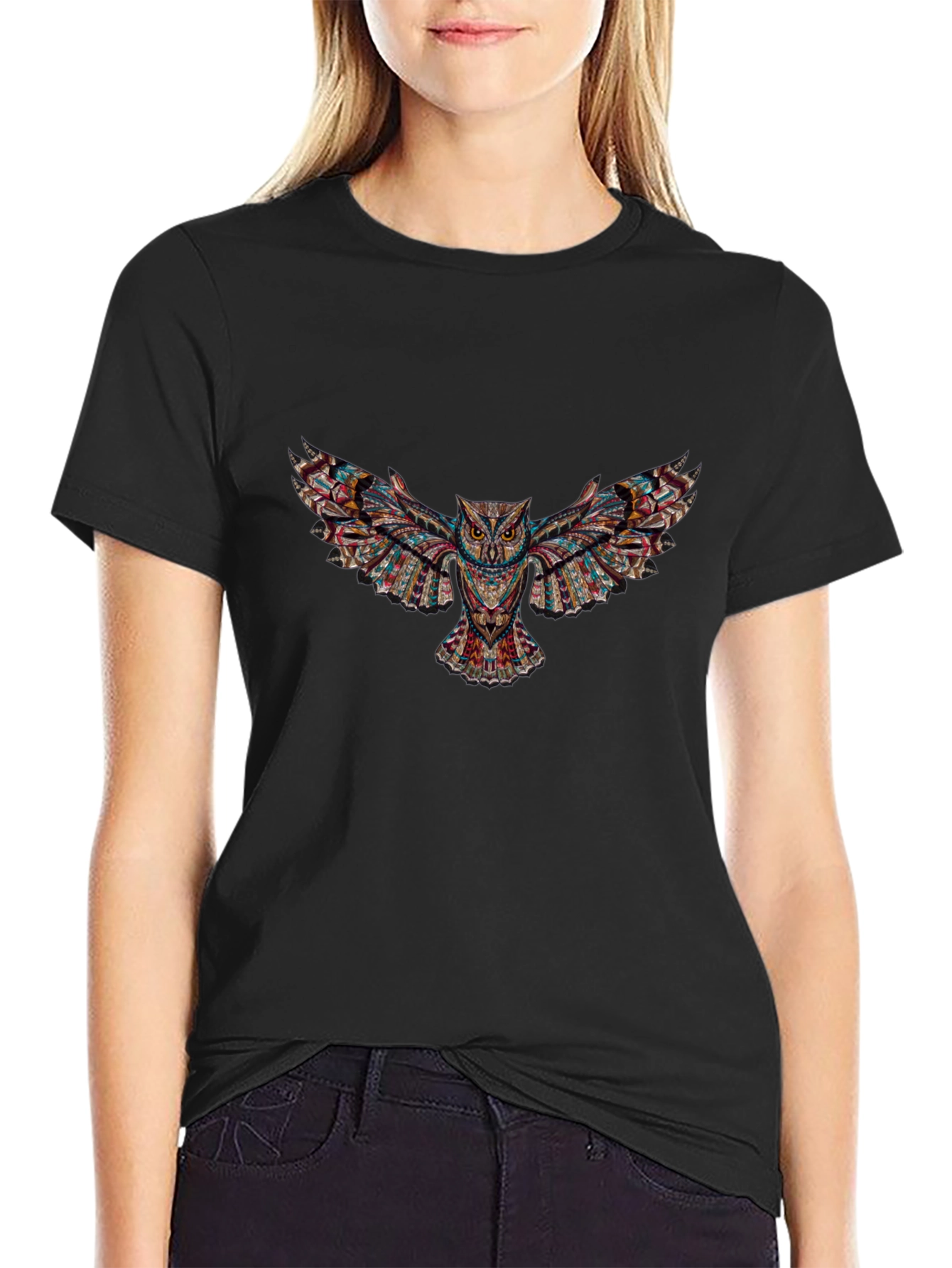 Black T-Shirt with Owl Graphic Design