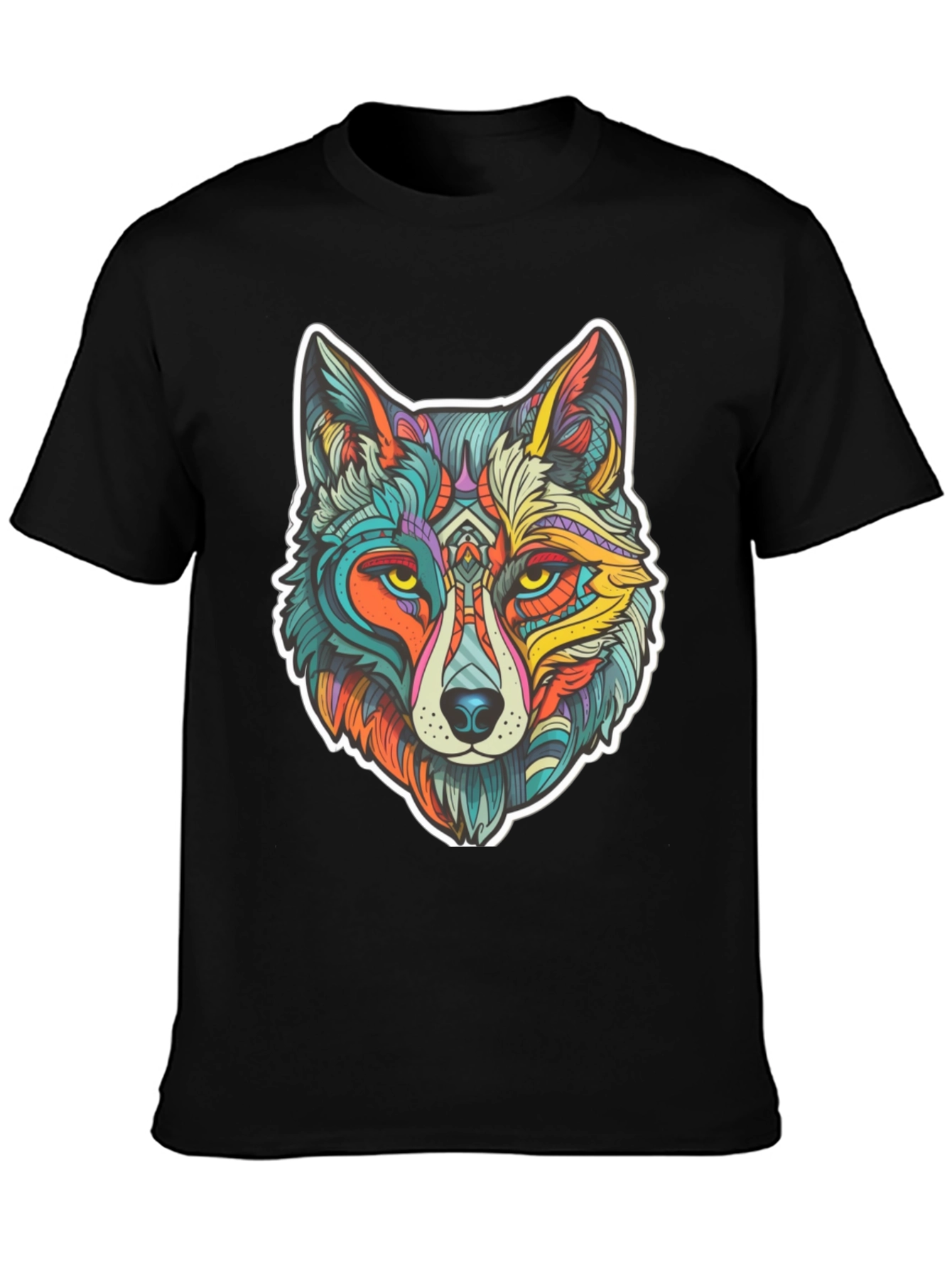 Wolf Art Graphic Print Black T-Shirt