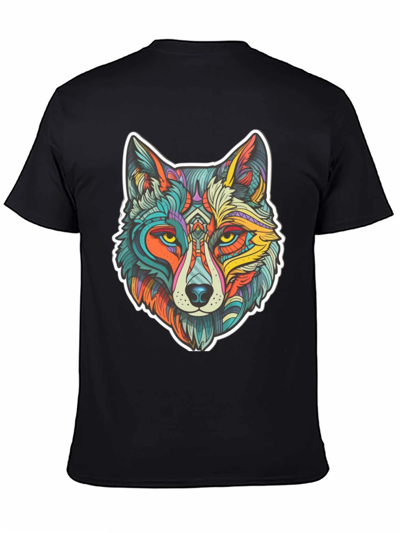 Wolf Art Graphic Print Black T-Shirt