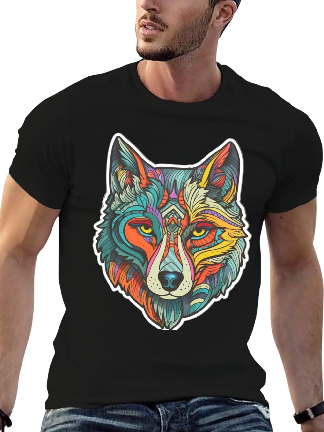 Wolf Art Graphic Print Black T-Shirt