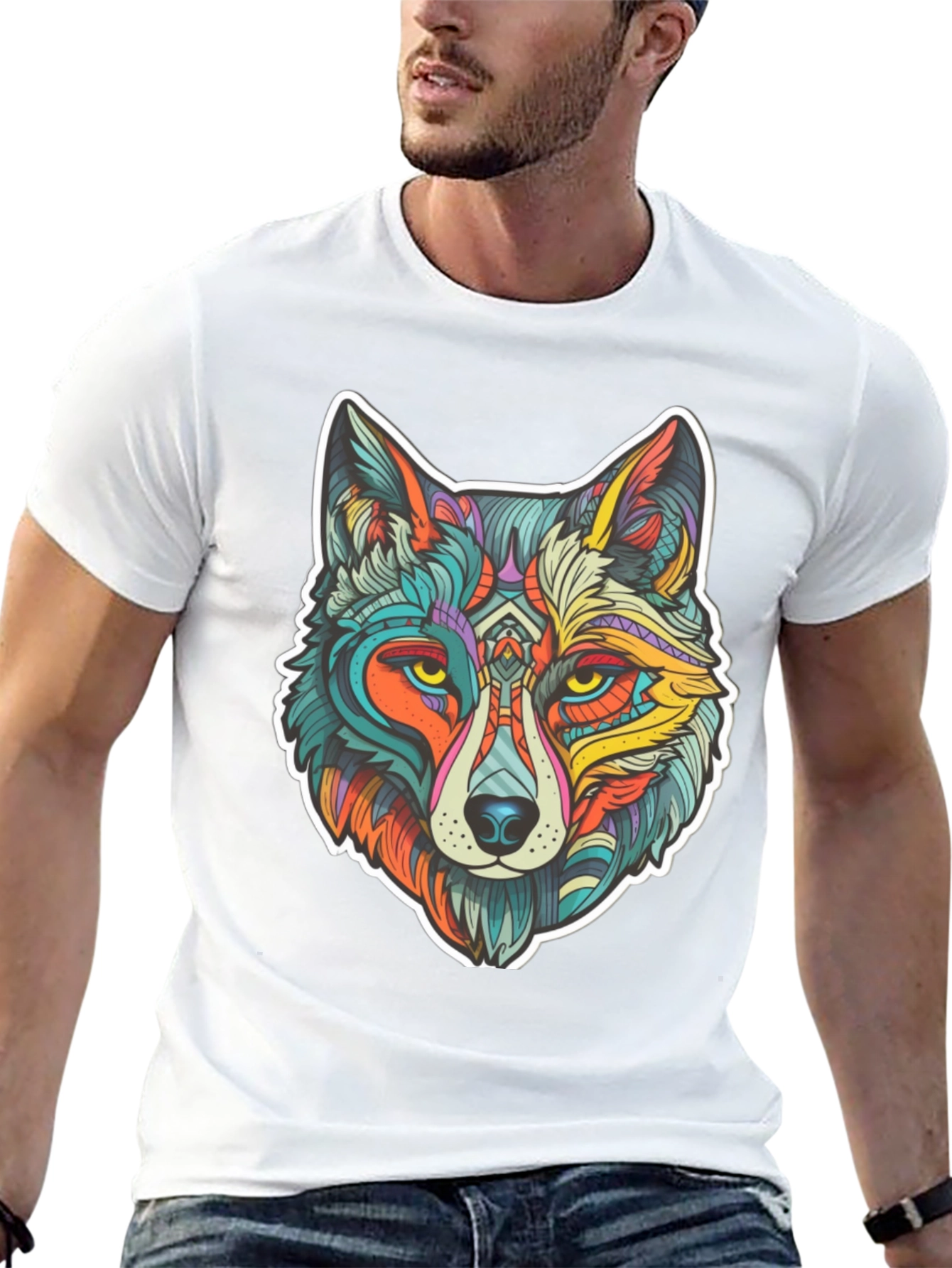 Wolf Art Graphic Print Black T-Shirt
