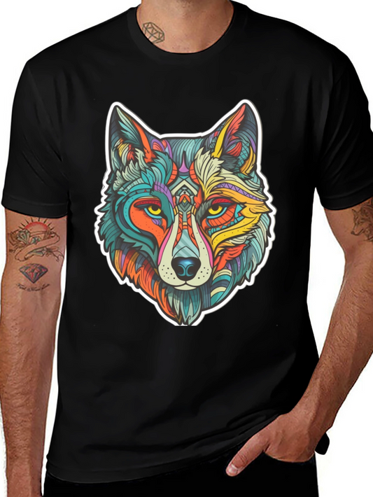 Wolf Art Graphic Print Black T-Shirt