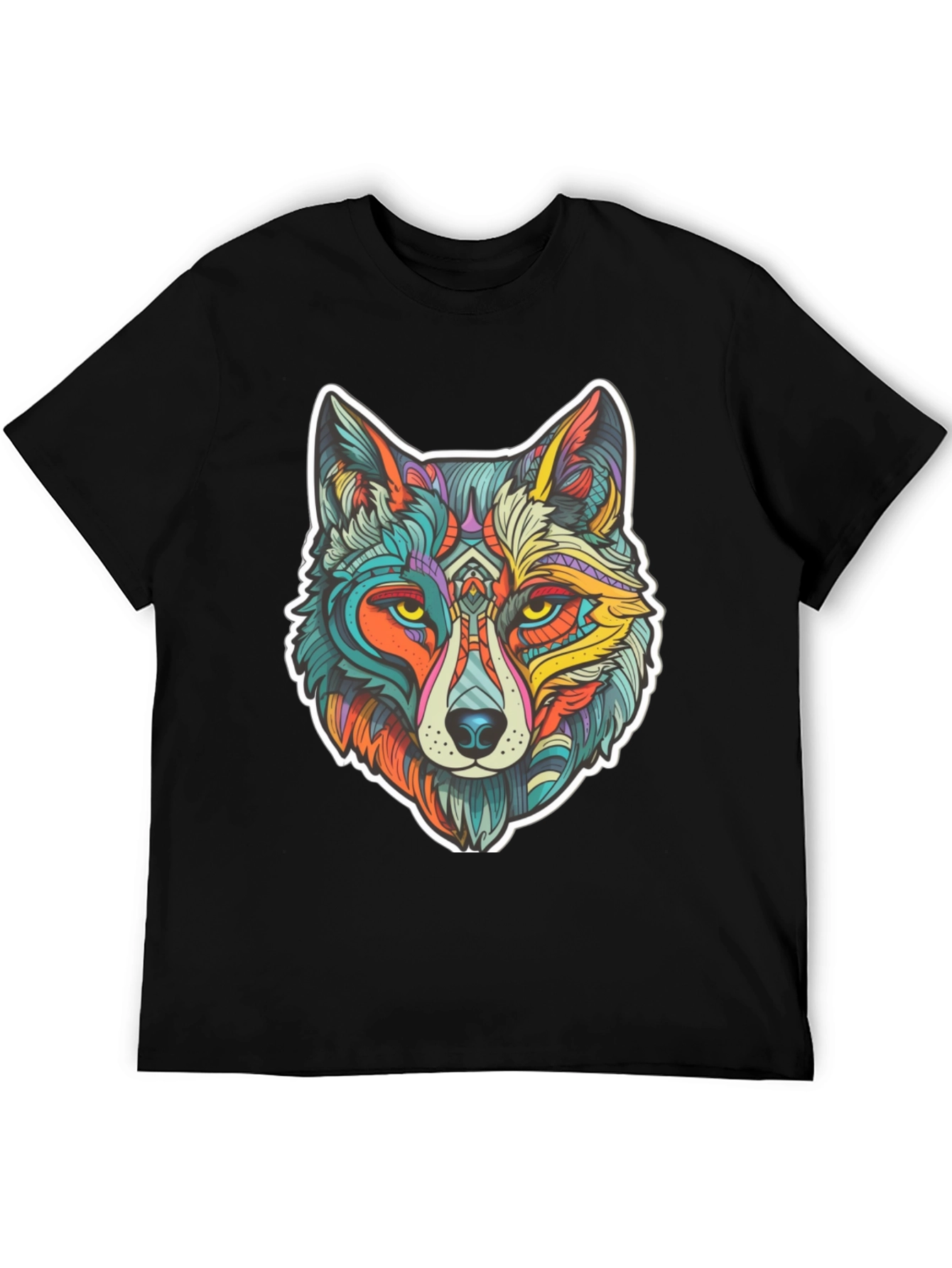 Wolf Art Graphic Print Black T-Shirt