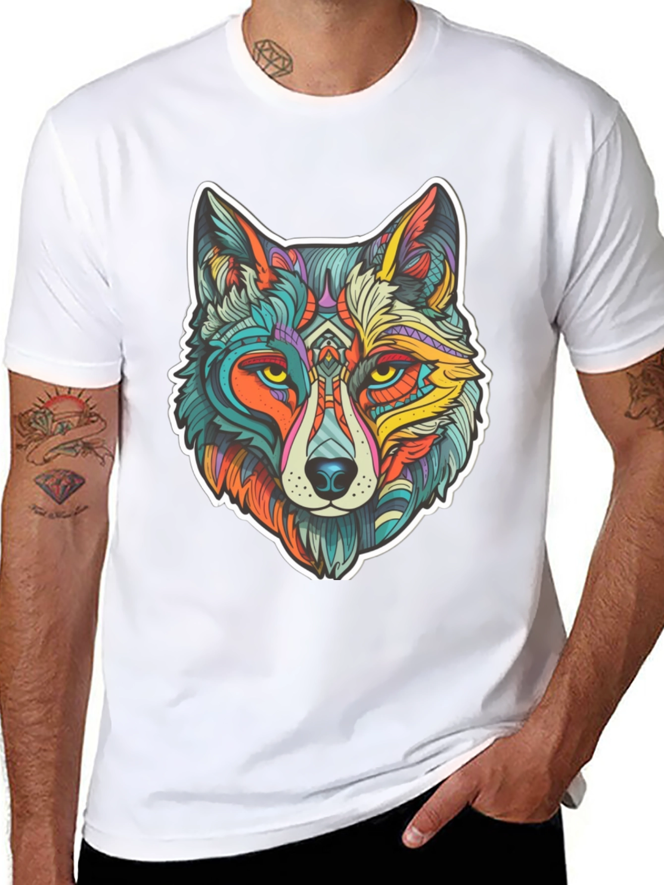 Wolf Art Graphic Print Black T-Shirt