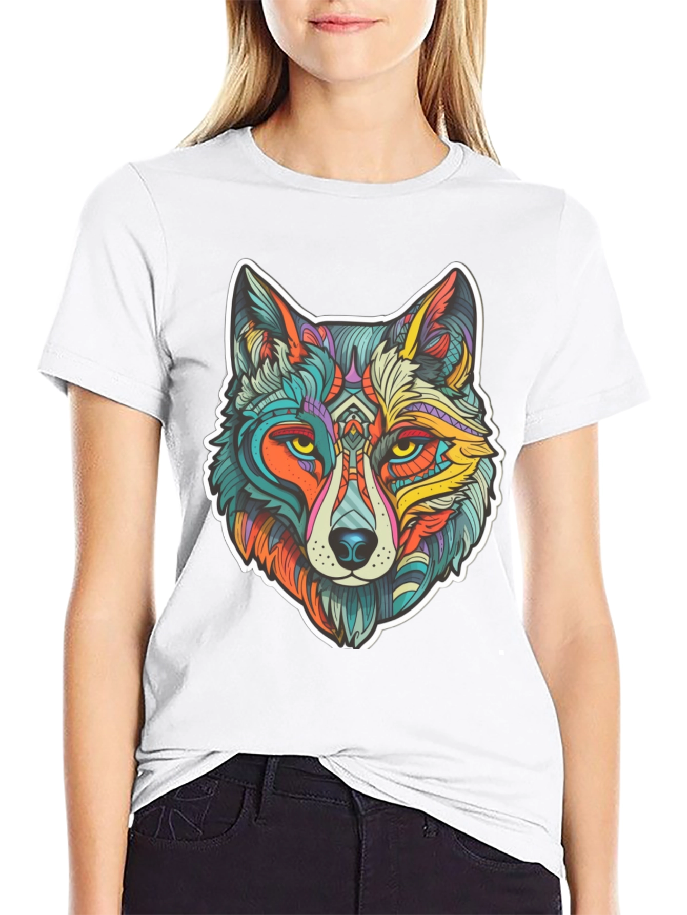 Wolf Art Graphic Print Black T-Shirt