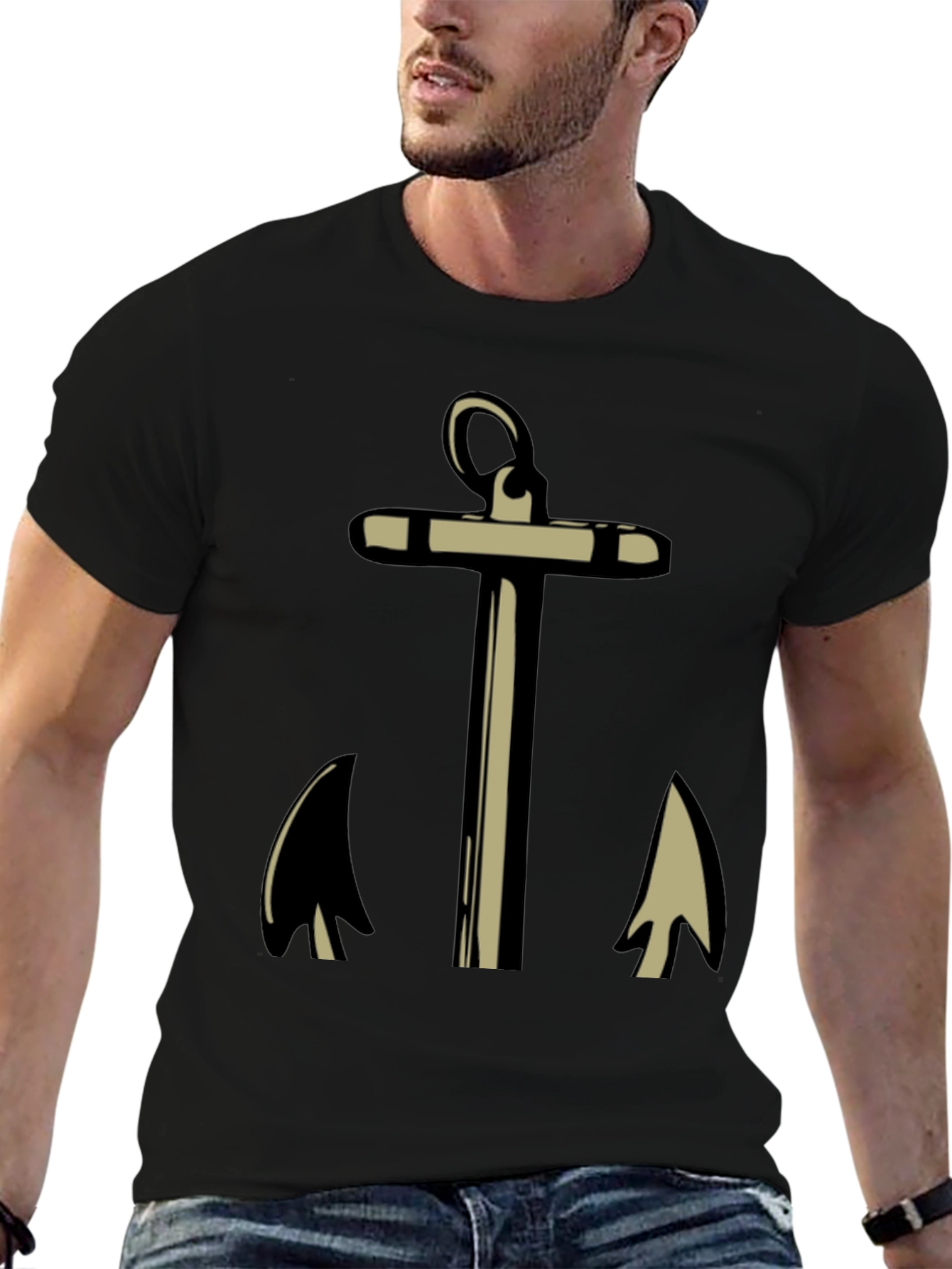 Nautical Anchor Graphic Tee - Black