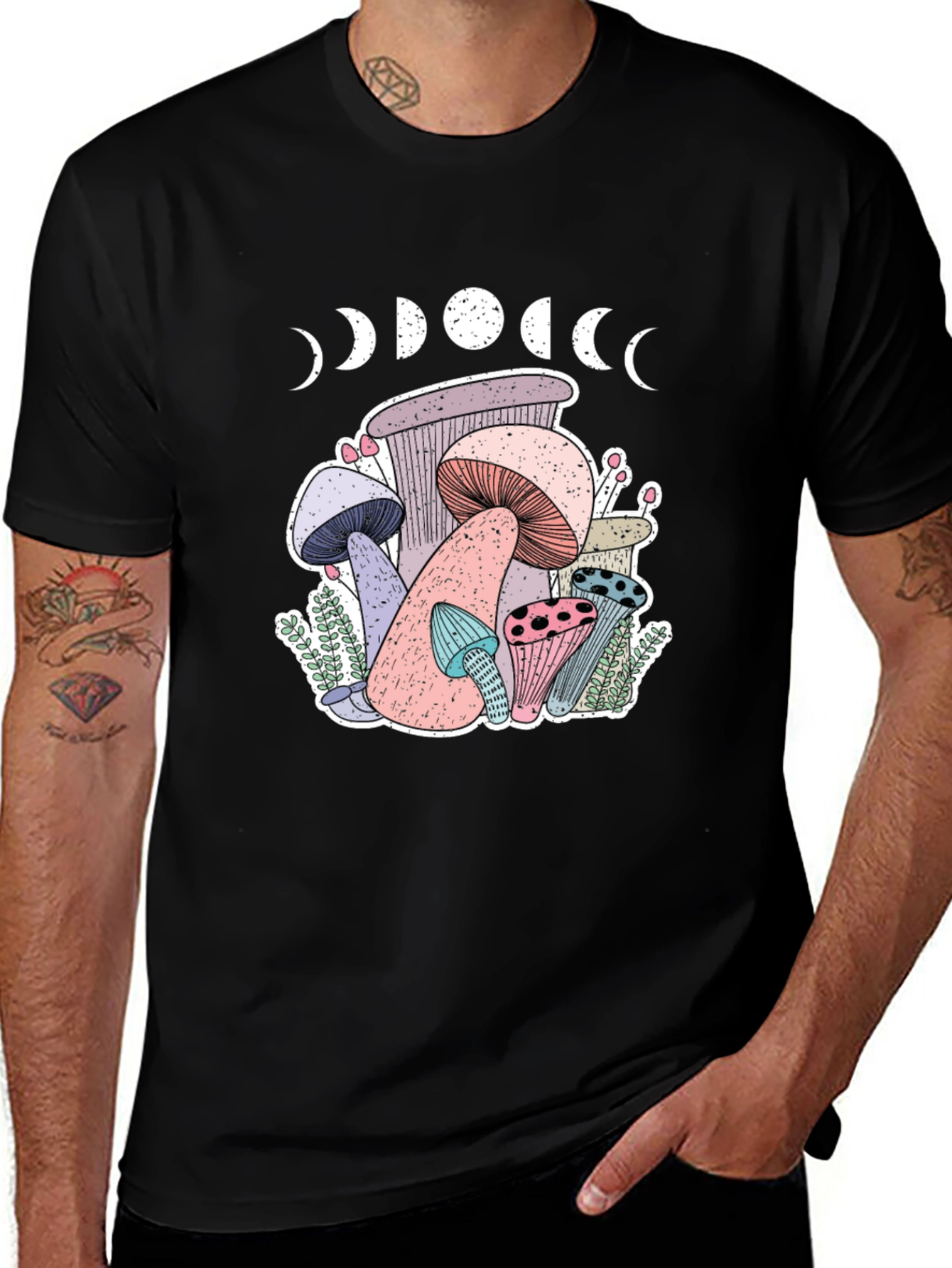 Mushroom Moon Phase Graphic T-Shirt