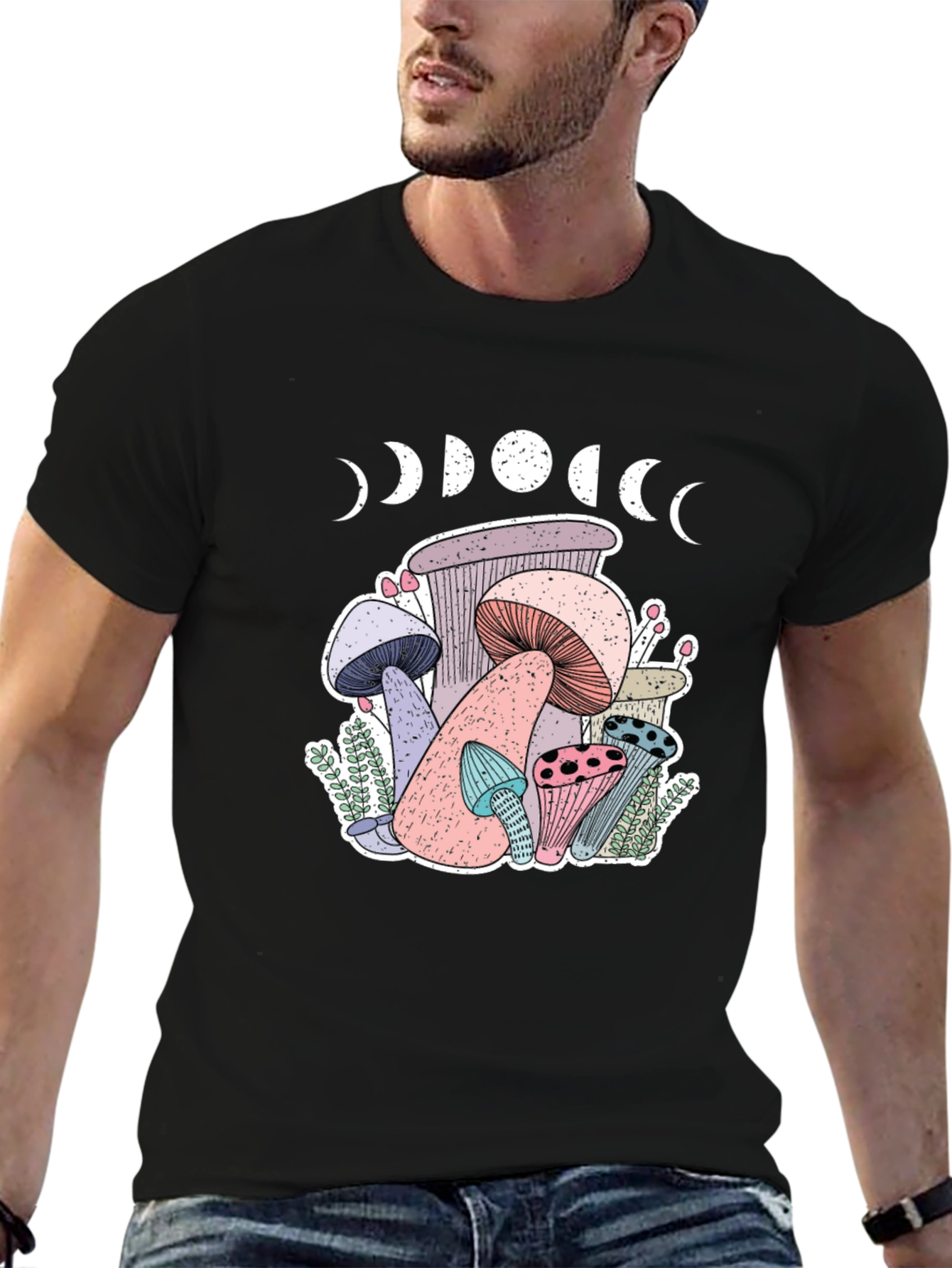 Mushroom Moon Phase Graphic T-Shirt