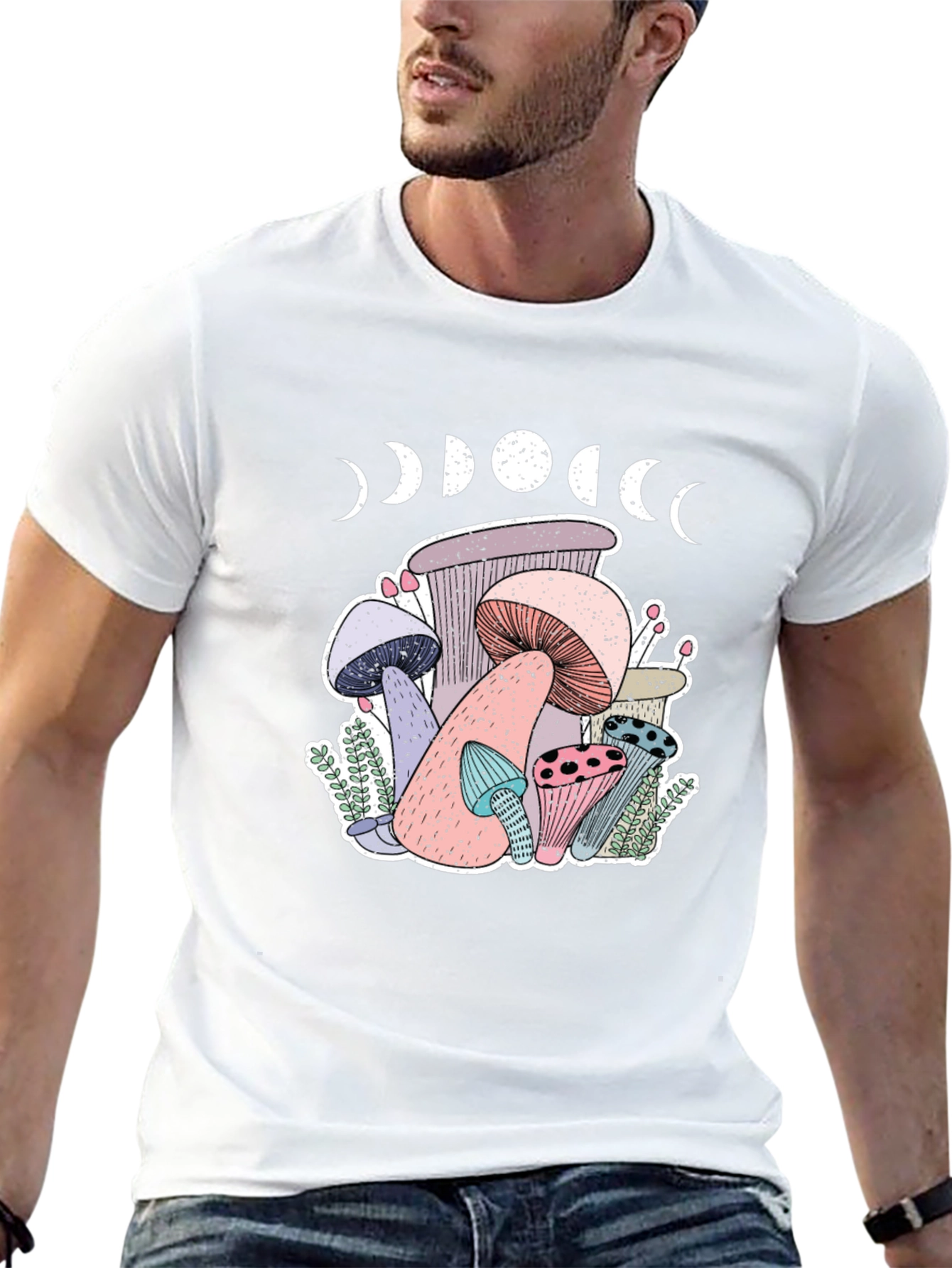 Mushroom Moon Phase Graphic T-Shirt