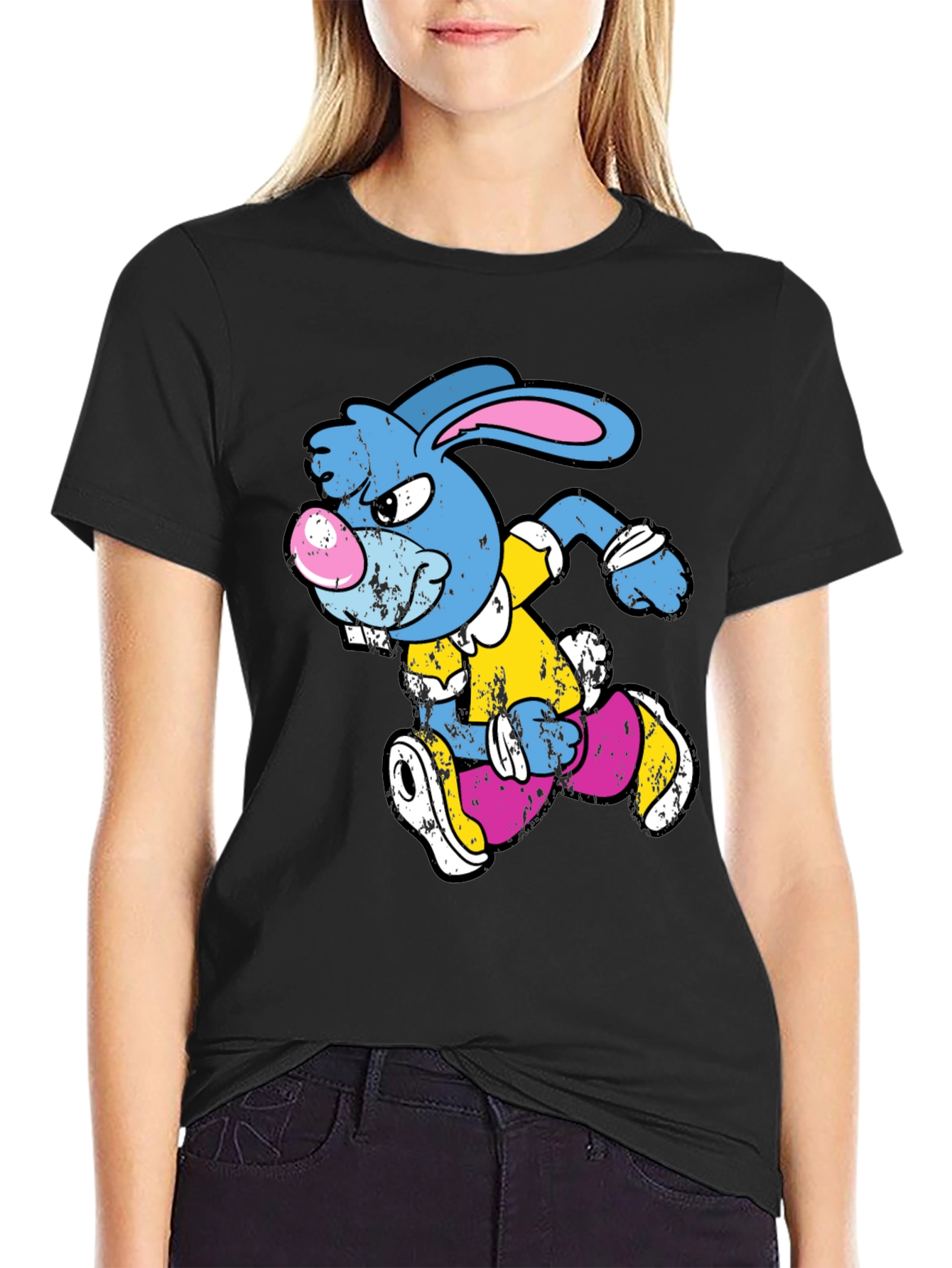 Running Rabbit Graphic T-Shirt - Black Cotton Tee