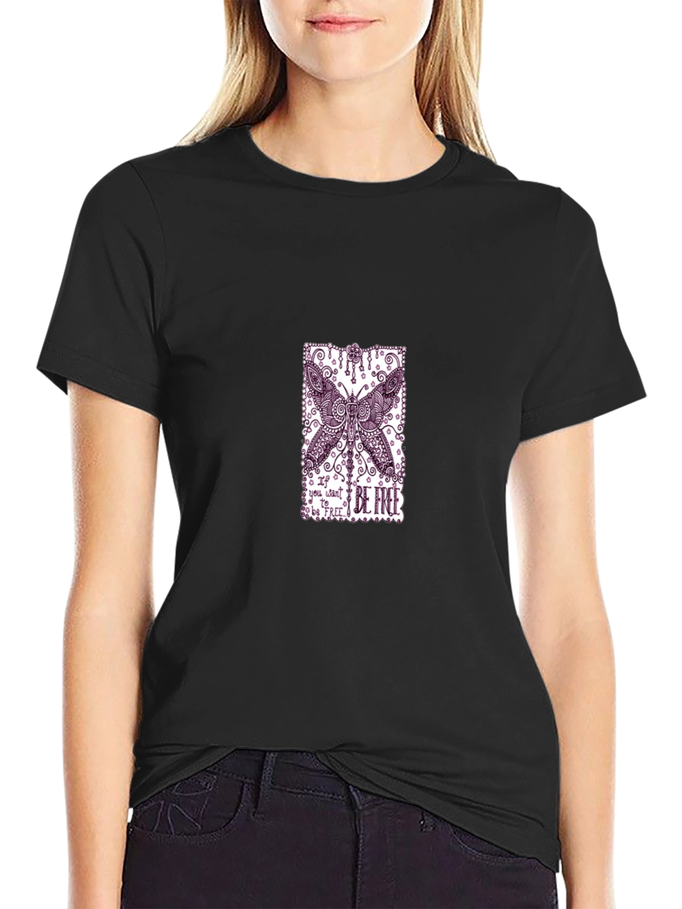 Butterfly Graphic Black Tee - Be Free
