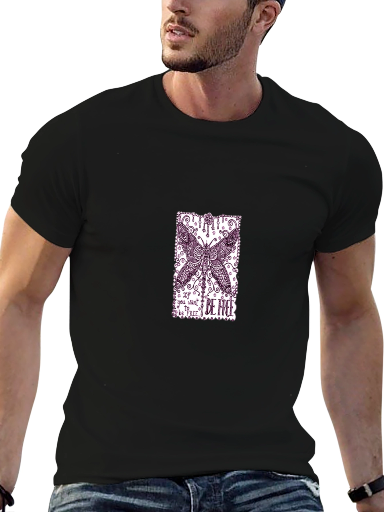 Butterfly Graphic Black Tee - Be Free