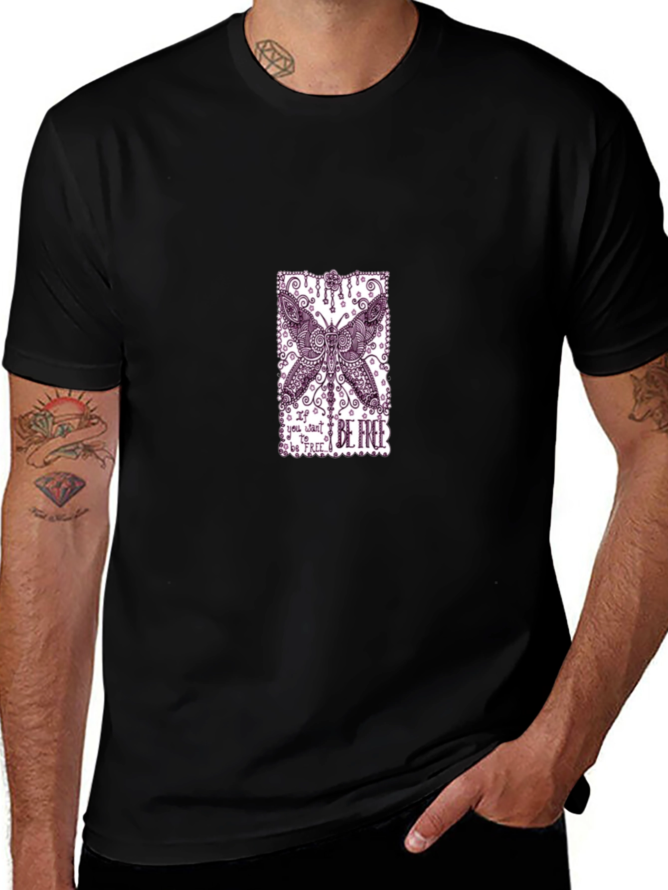 Butterfly Graphic Black Tee - Be Free