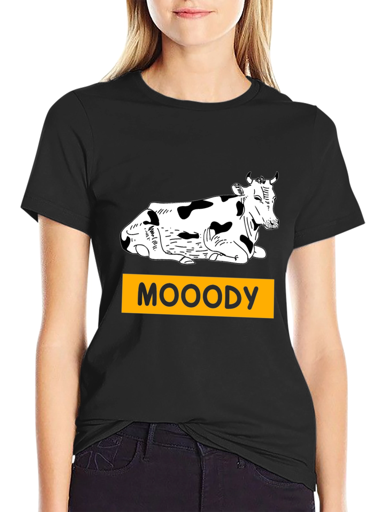Moody Cow Graphic T-Shirt - Black Casual Wear