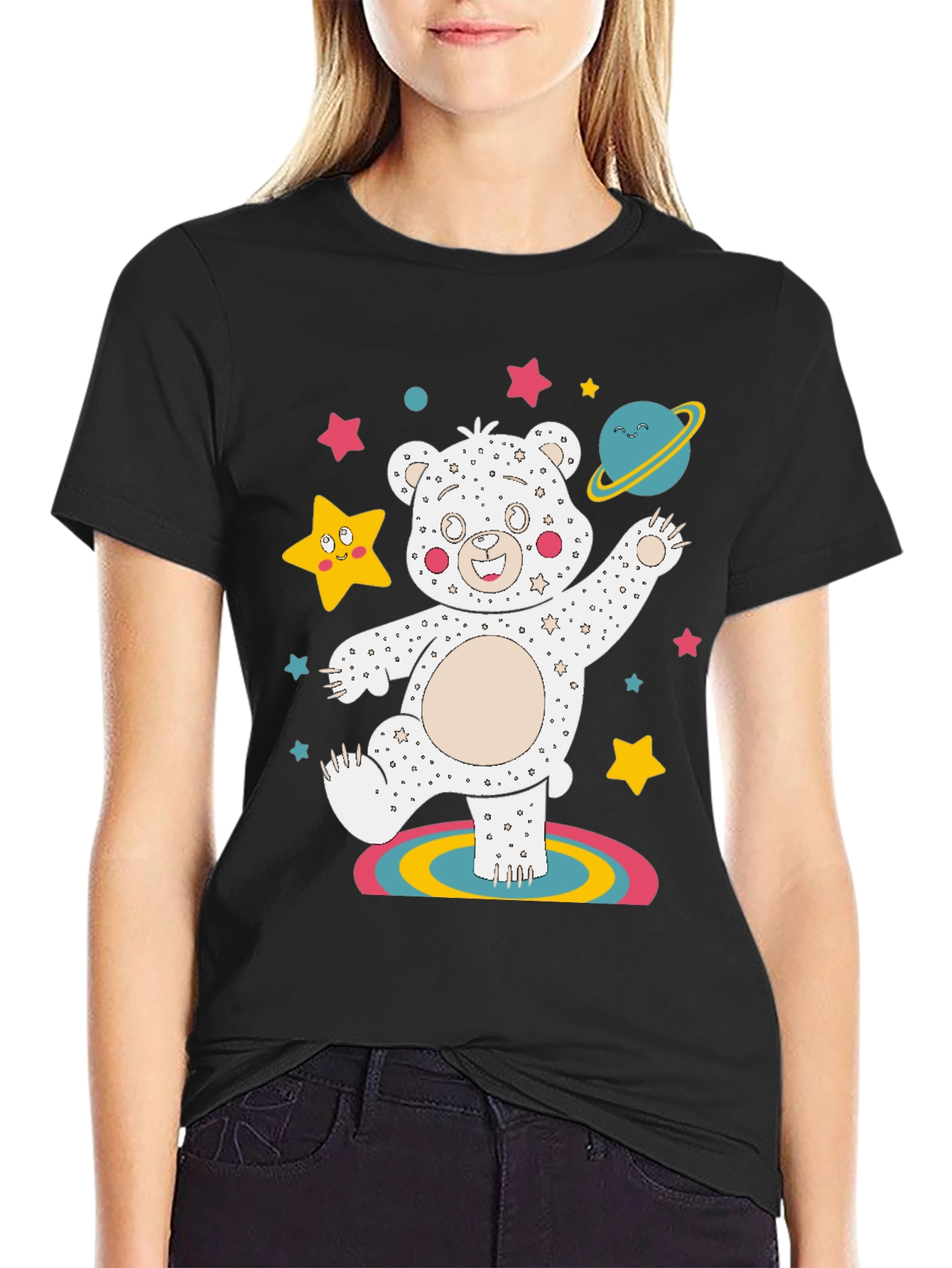 Dancing Space Bear Black Graphic Tee