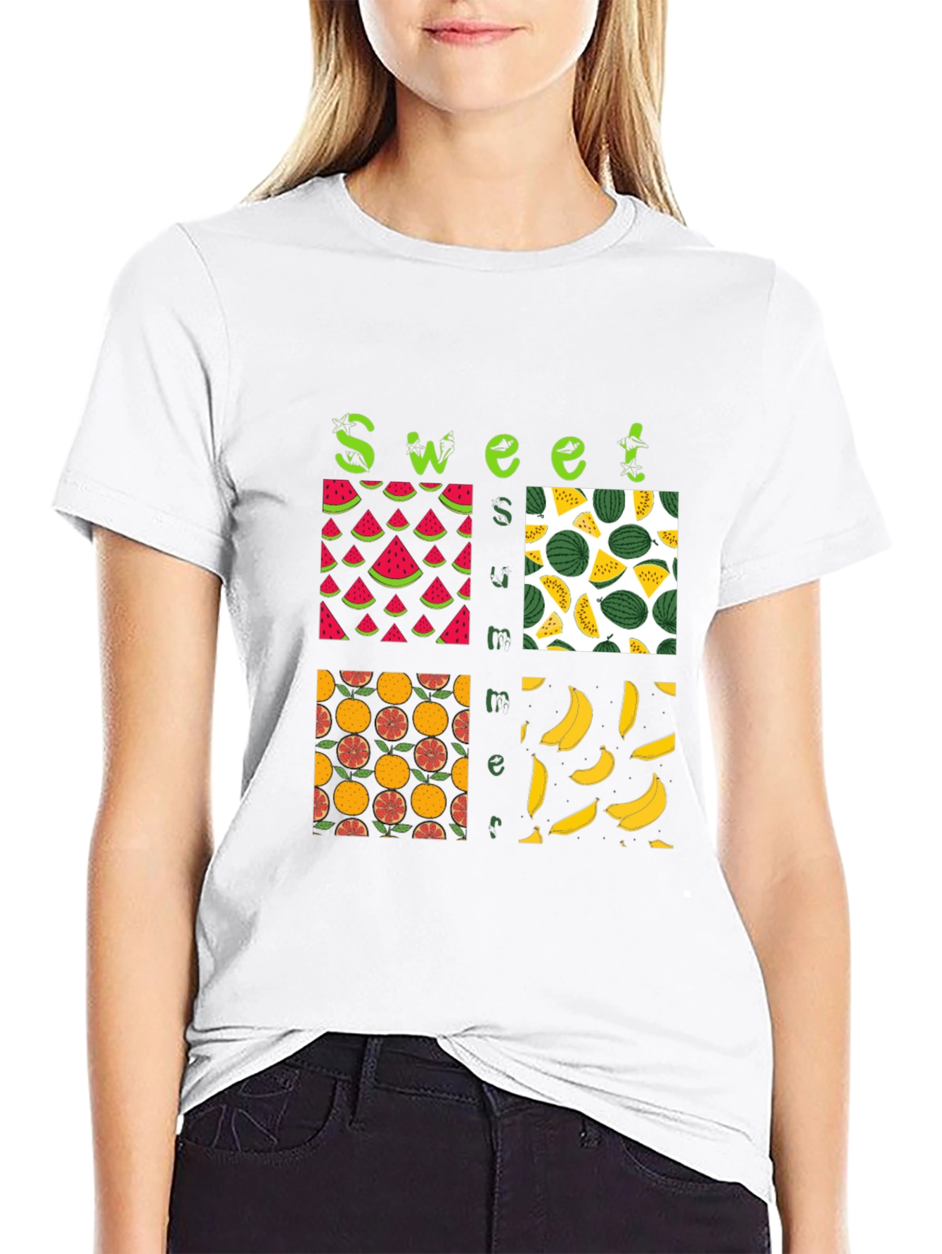 Sweet Summer Fruits Graphic Black T-Shirt
