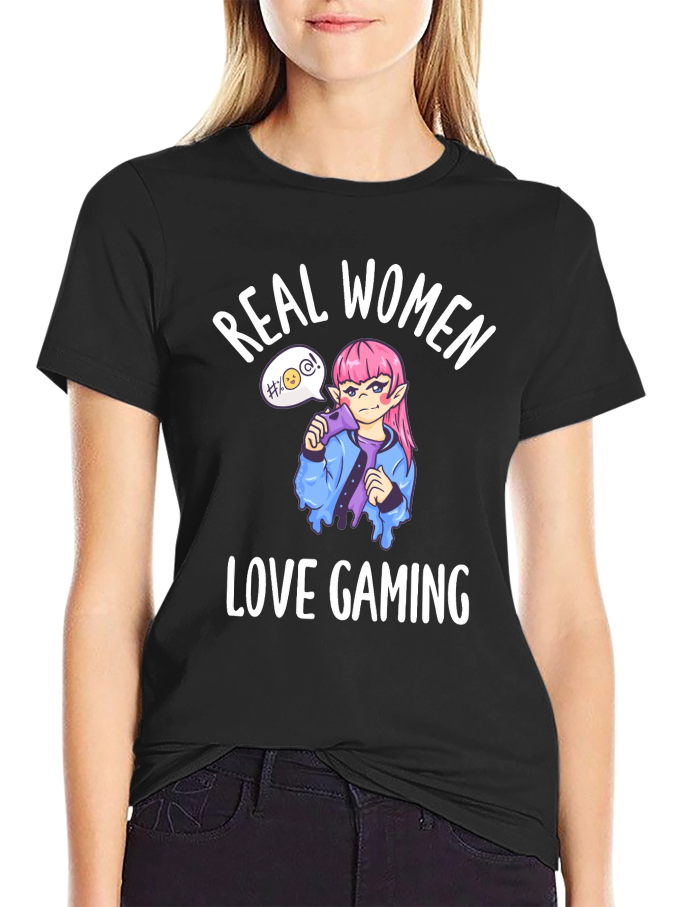 Real Women Love Gaming Black Graphic Tee