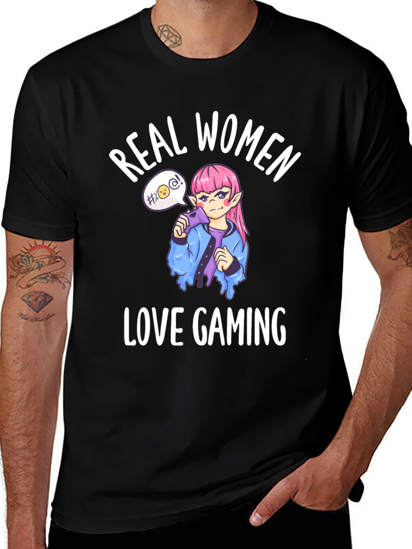 Real Women Love Gaming Black Graphic Tee