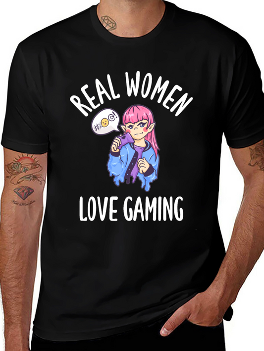 Real Women Love Gaming Black Graphic Tee
