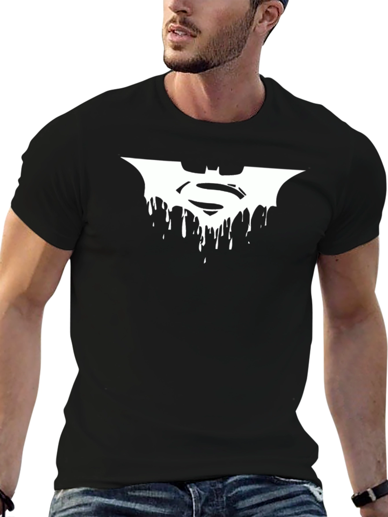 Batman Superman Dripping Logo Black T-Shirt