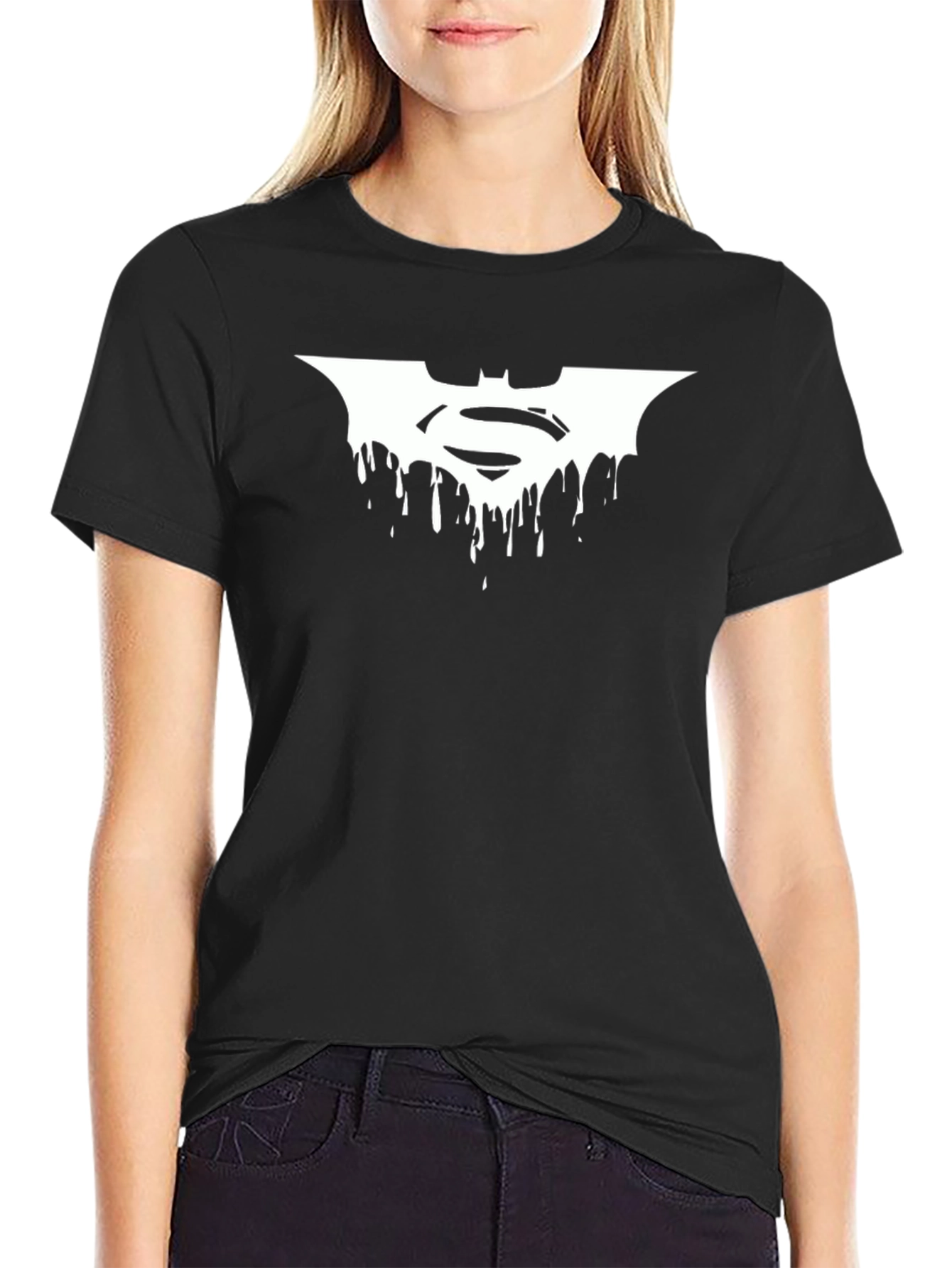 Batman Superman Dripping Logo Black T-Shirt
