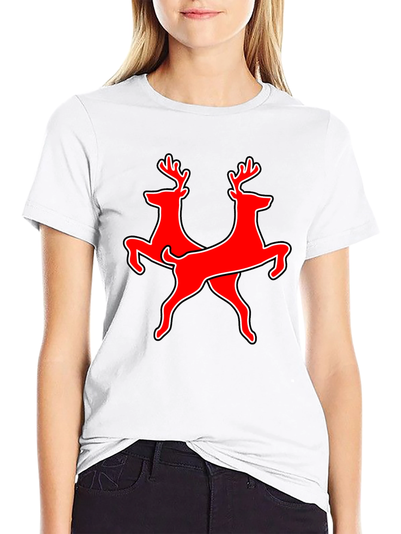Twin Deer Graphic Tee - Black Cotton T-Shirt