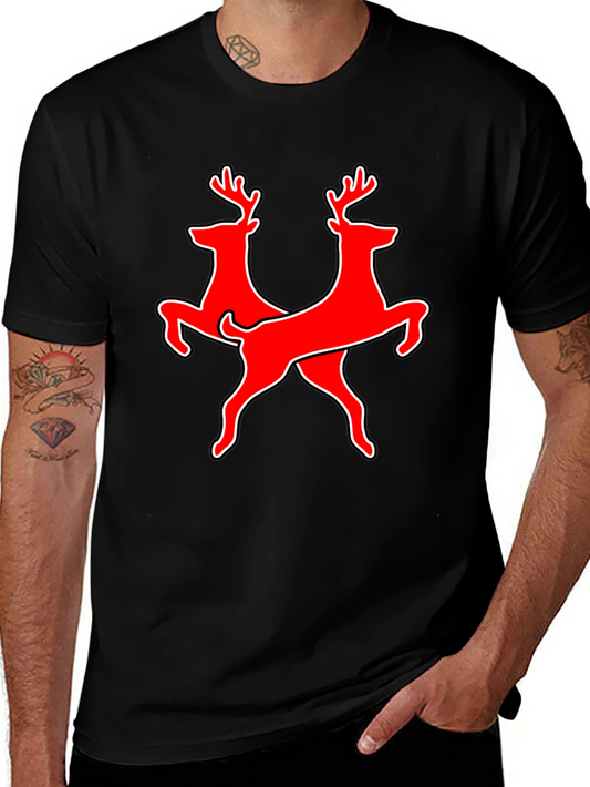 Twin Deer Graphic Tee - Black Cotton T-Shirt
