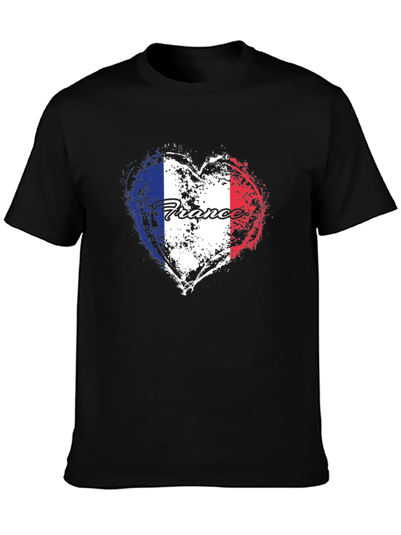 France Flag Heart T-Shirt - Black Graphic Tee