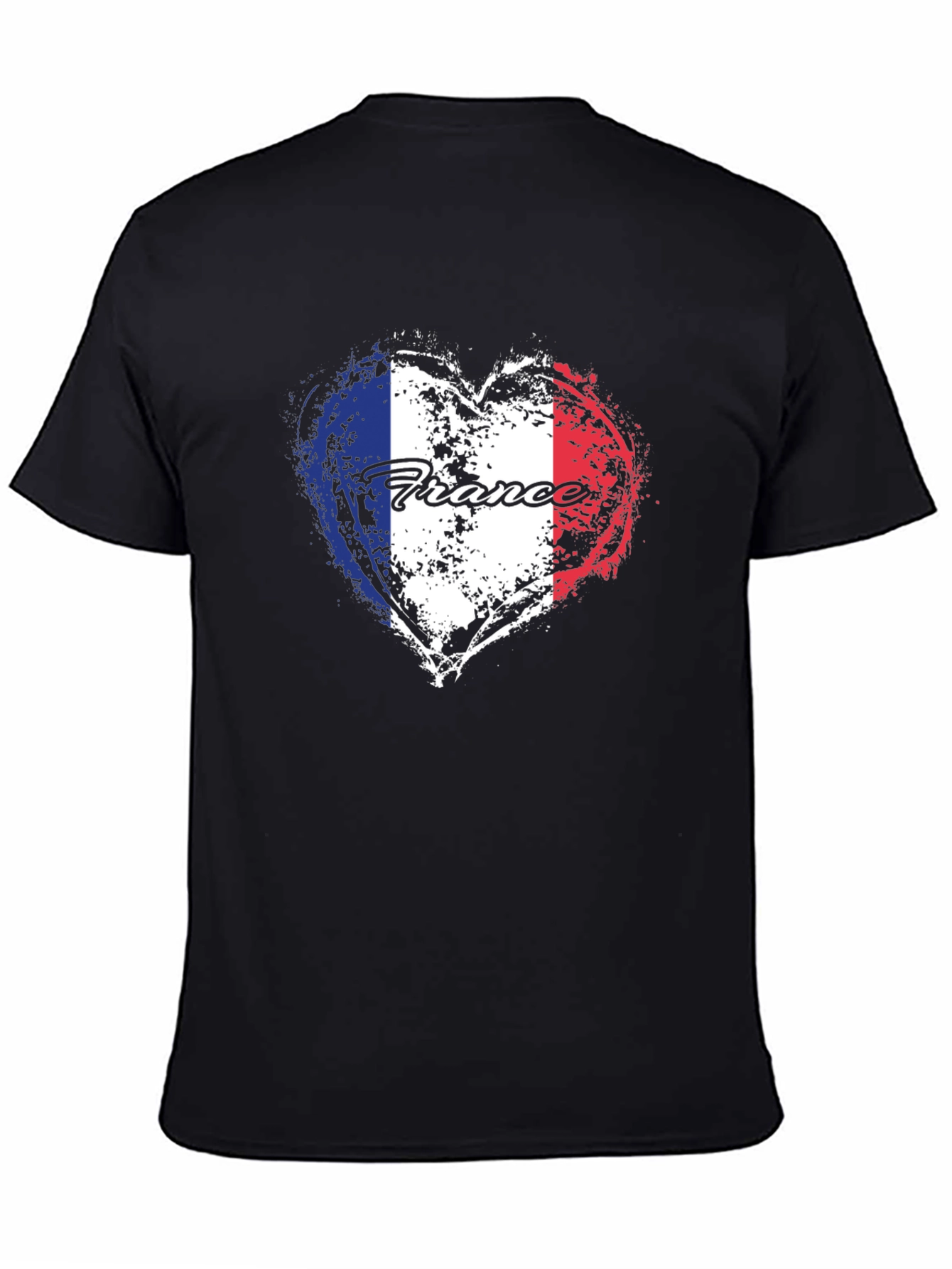 France Flag Heart T-Shirt - Black Graphic Tee