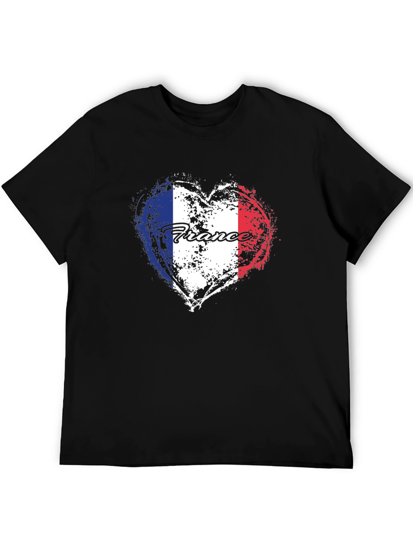France Flag Heart T-Shirt - Black Graphic Tee