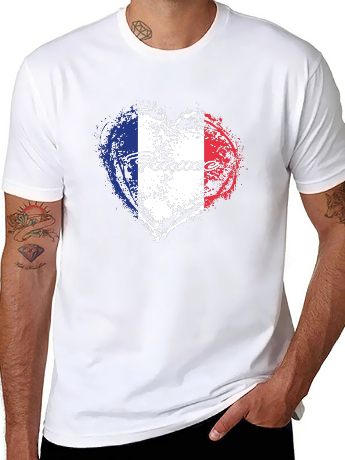 France Flag Heart T-Shirt - Black Graphic Tee