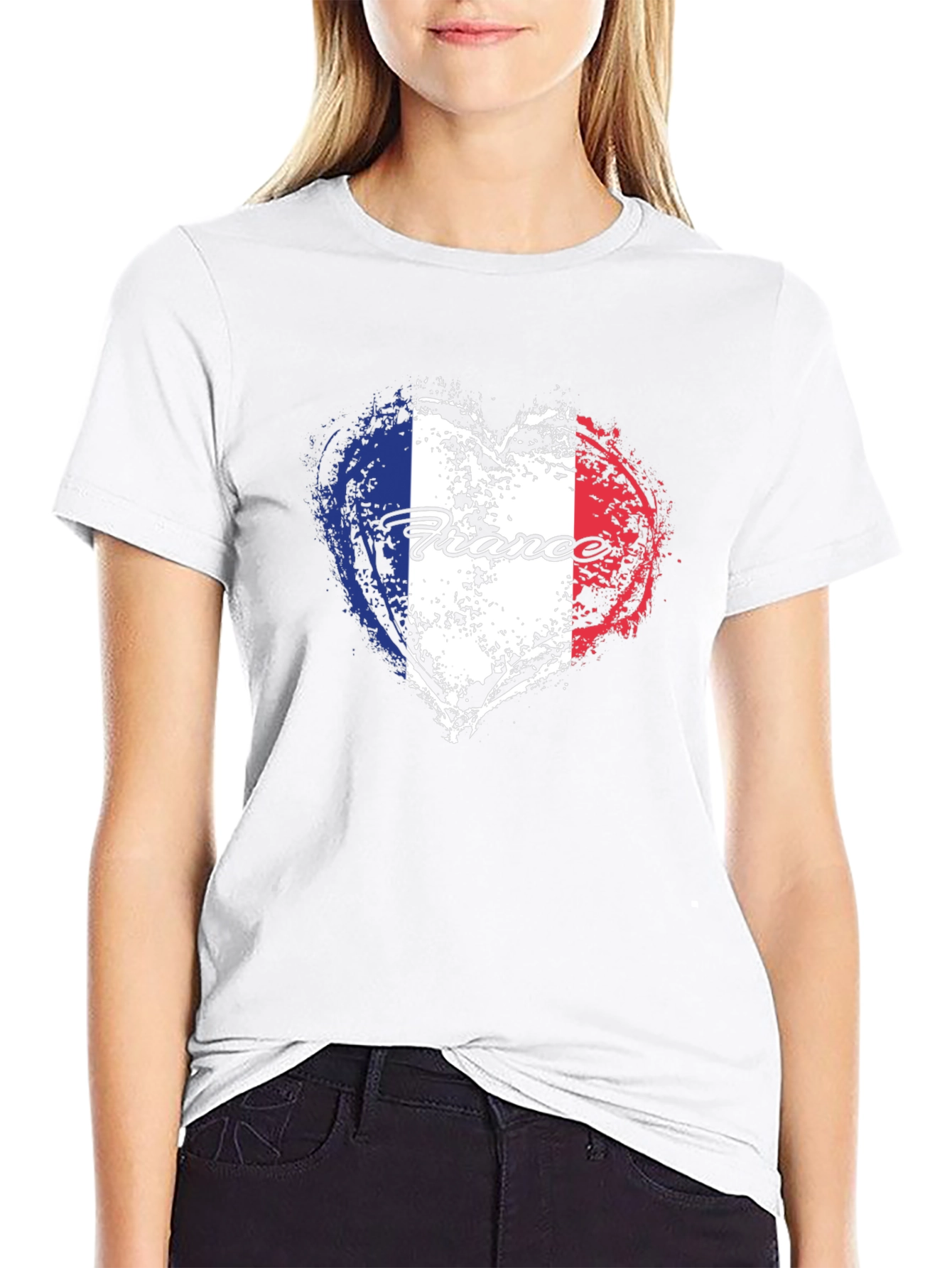 France Flag Heart T-Shirt - Black Graphic Tee