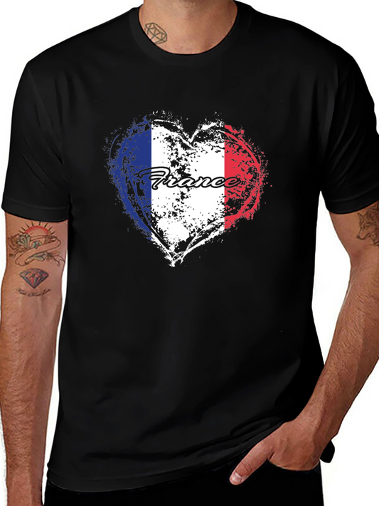 France Flag Heart T-Shirt - Black Graphic Tee