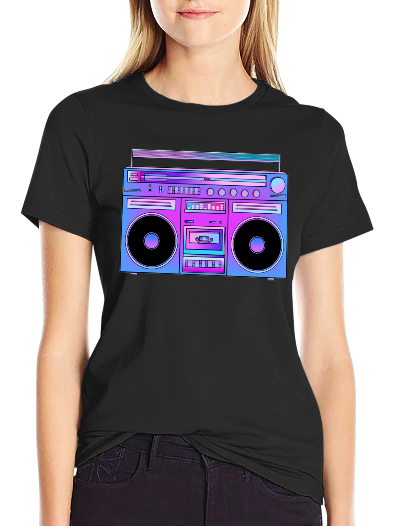 Retro Boombox Graphic T-Shirt - Black