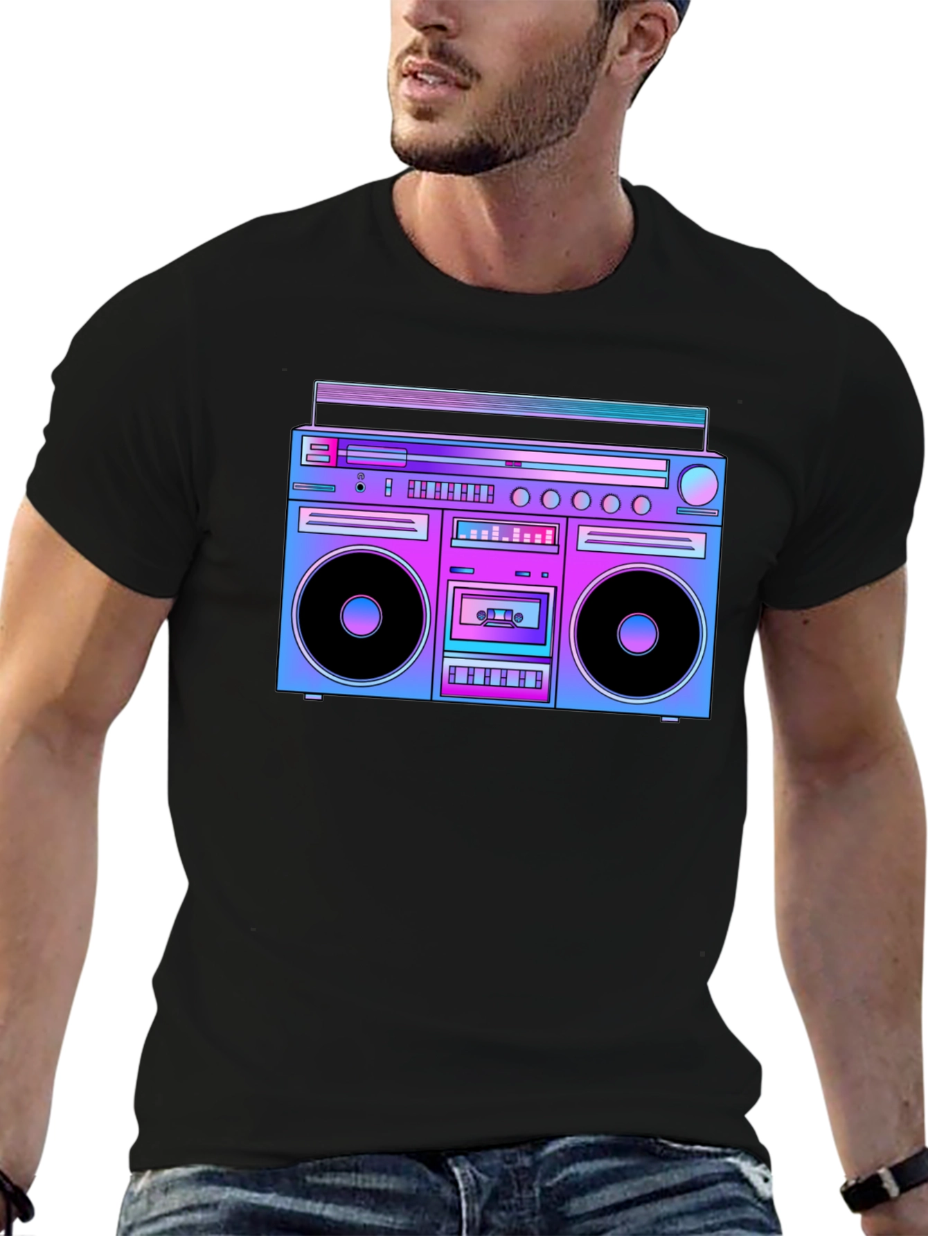 Retro Boombox Graphic T-Shirt - Black