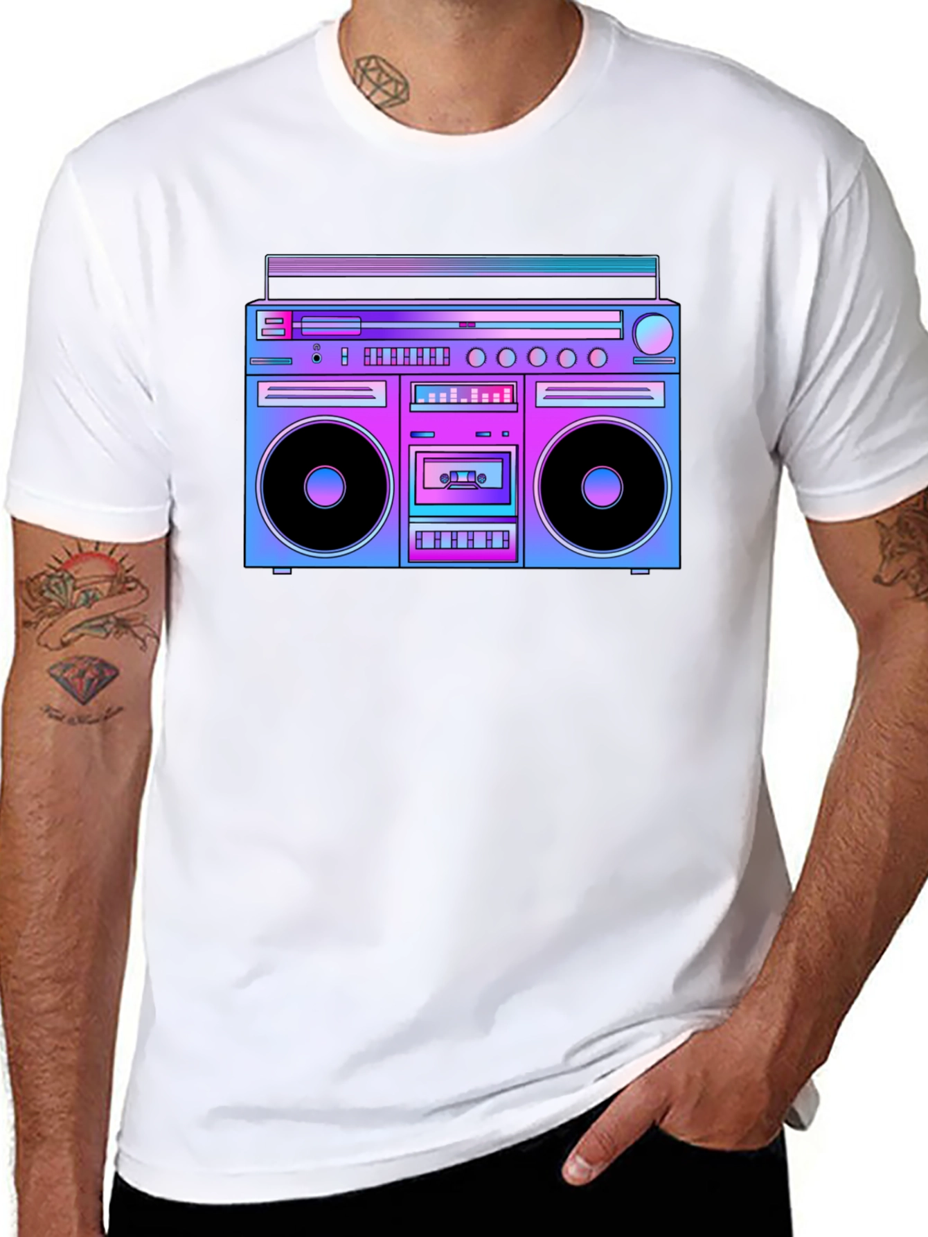 Retro Boombox Graphic T-Shirt - Black