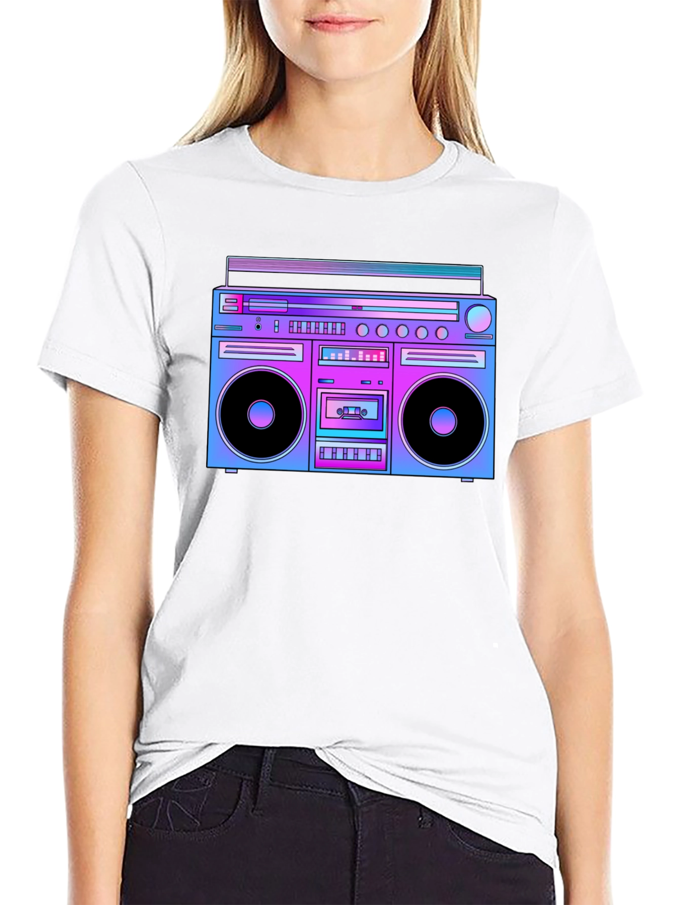 Retro Boombox Graphic T-Shirt - Black