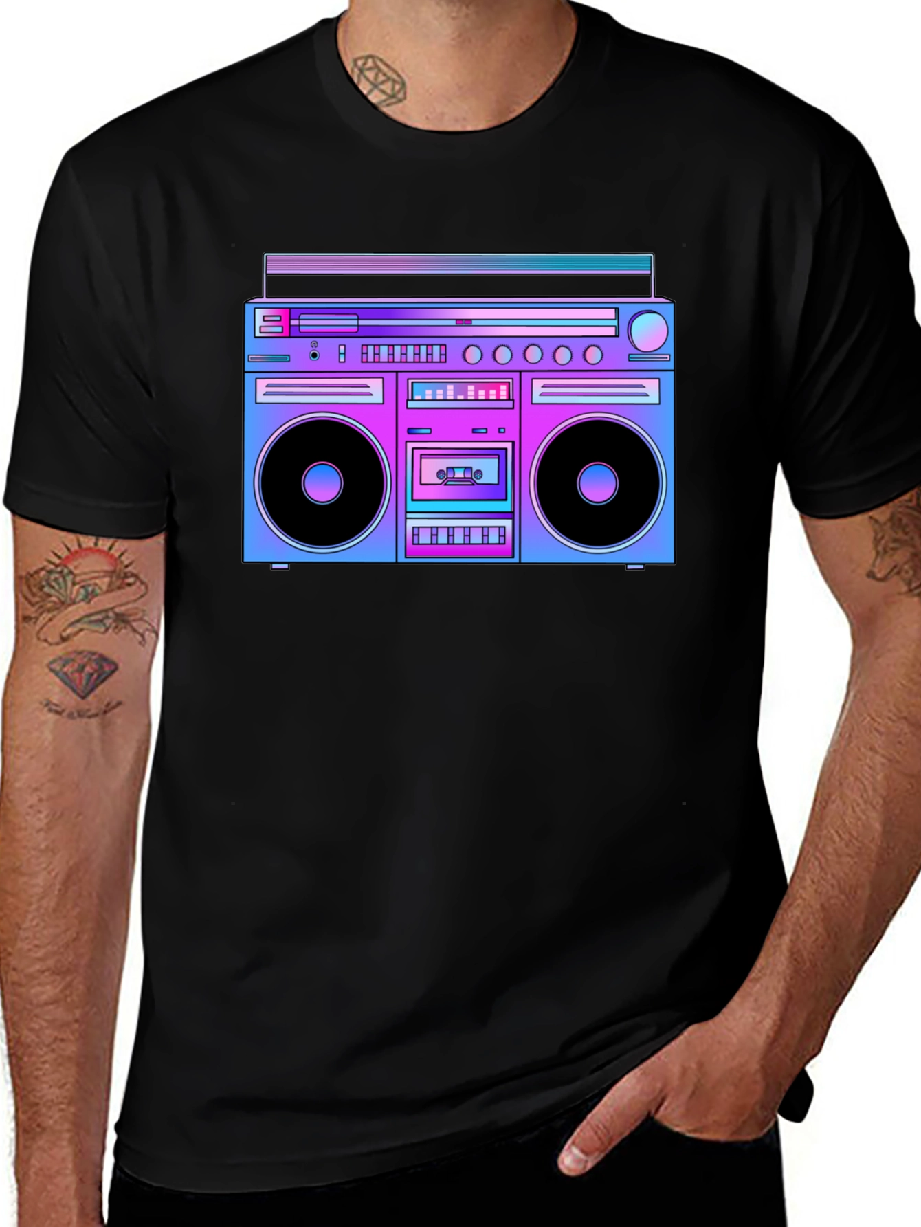 Retro Boombox Graphic T-Shirt - Black