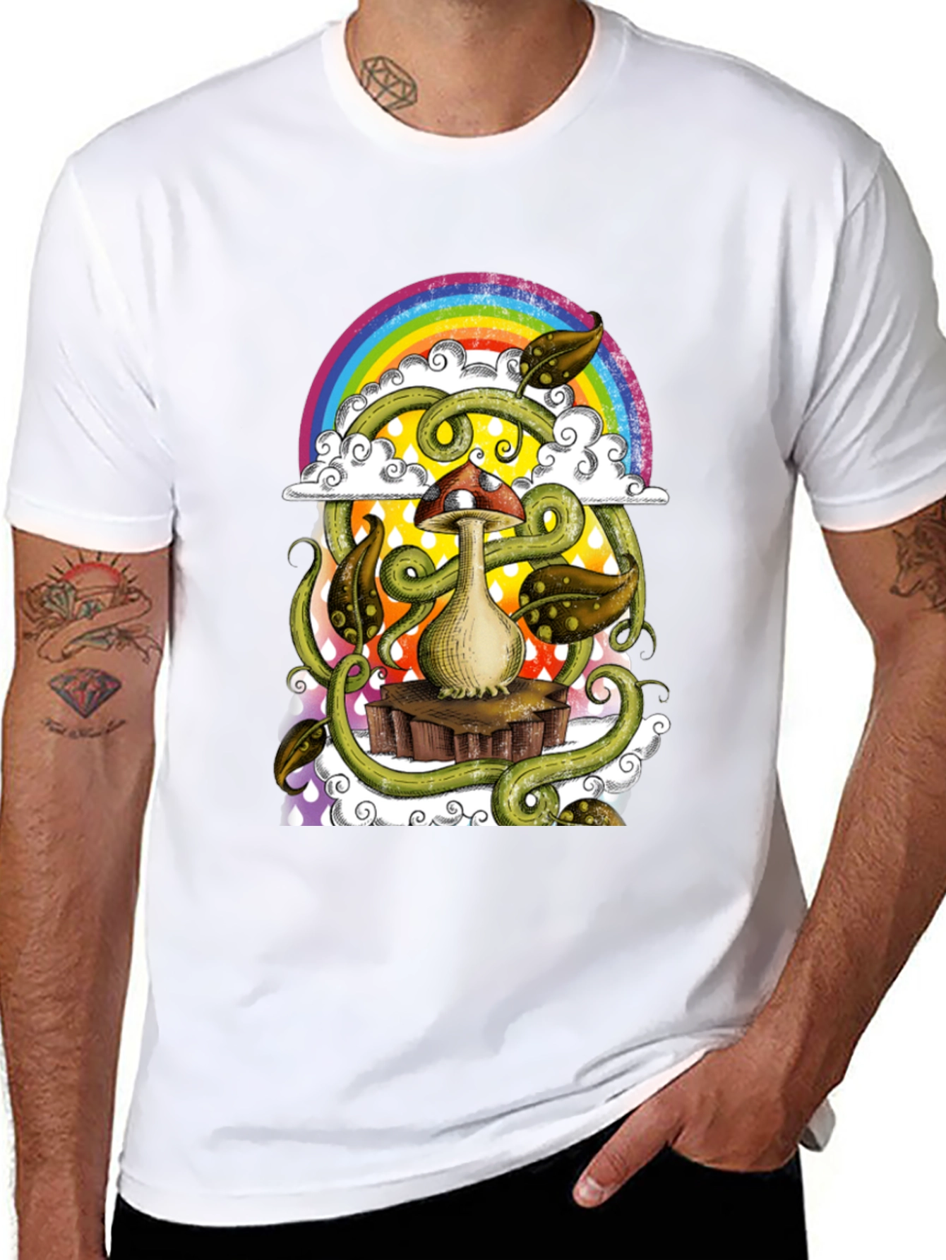 Mushroom Rainbow T-Shirt - Groovy Psychedelic Tee