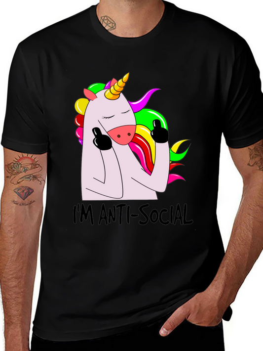 Anti-Social Unicorn Graphic Tee - Soft Black Cotton