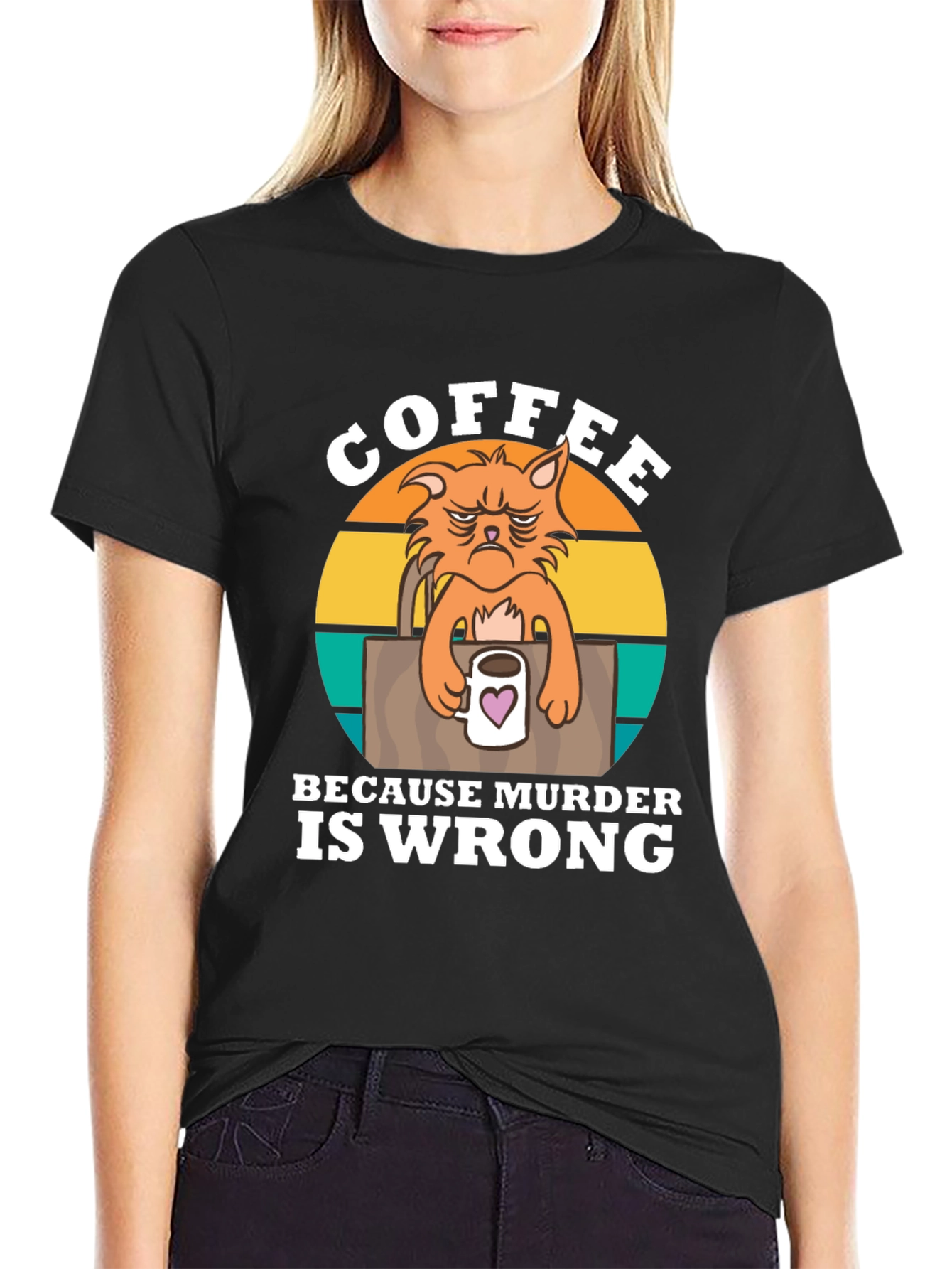 Coffee Because Murder Is Wrong Cat T-Shirt