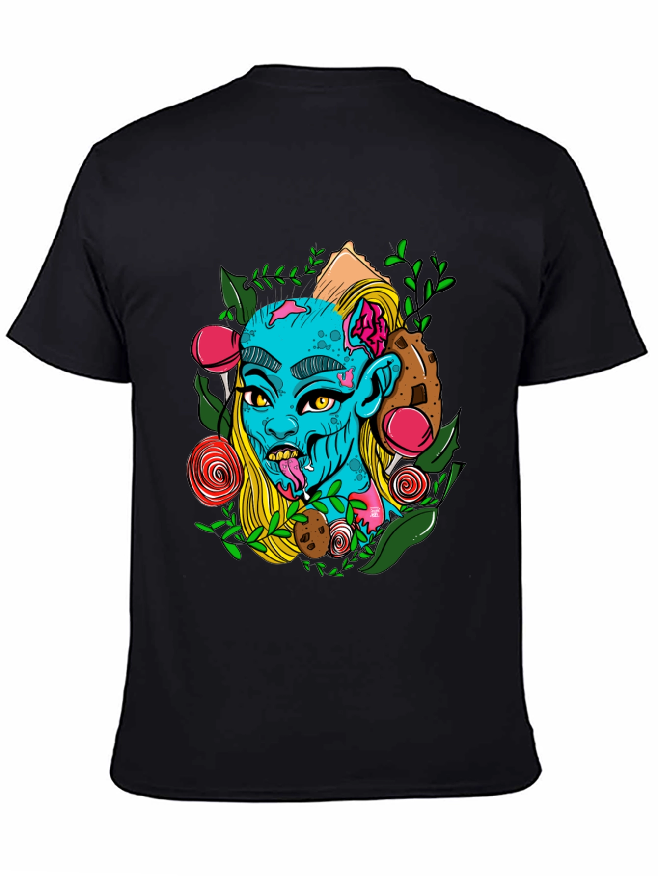 Zombie Girl Graphic Print Black T-Shirt