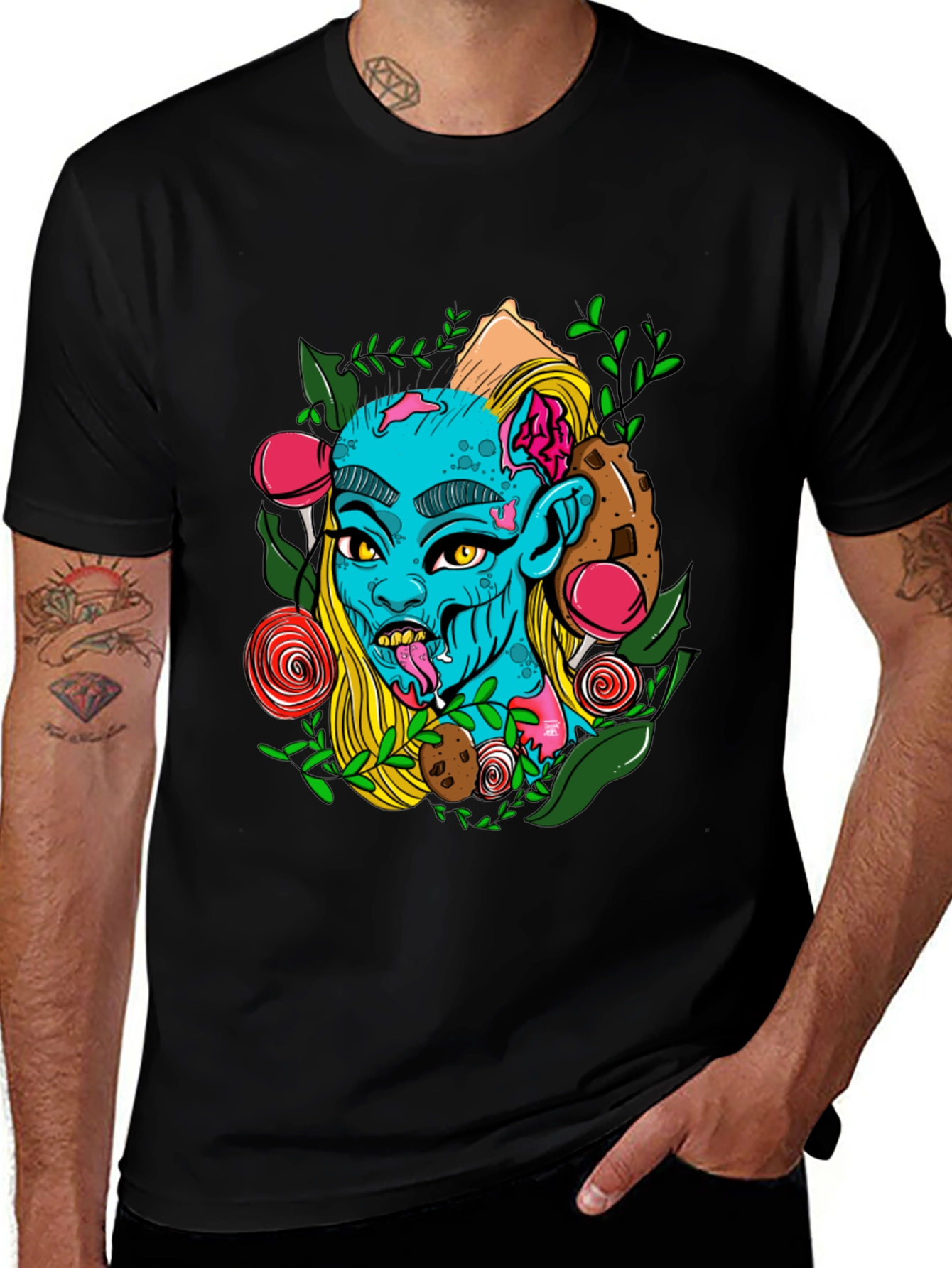 Zombie Girl Graphic Print Black T-Shirt