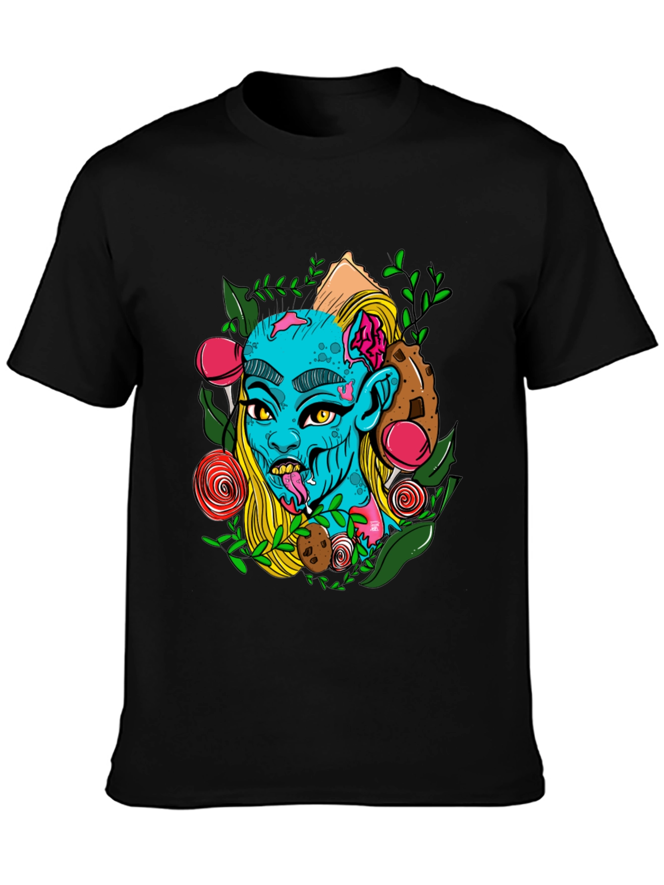 Zombie Girl Graphic Print Black T-Shirt