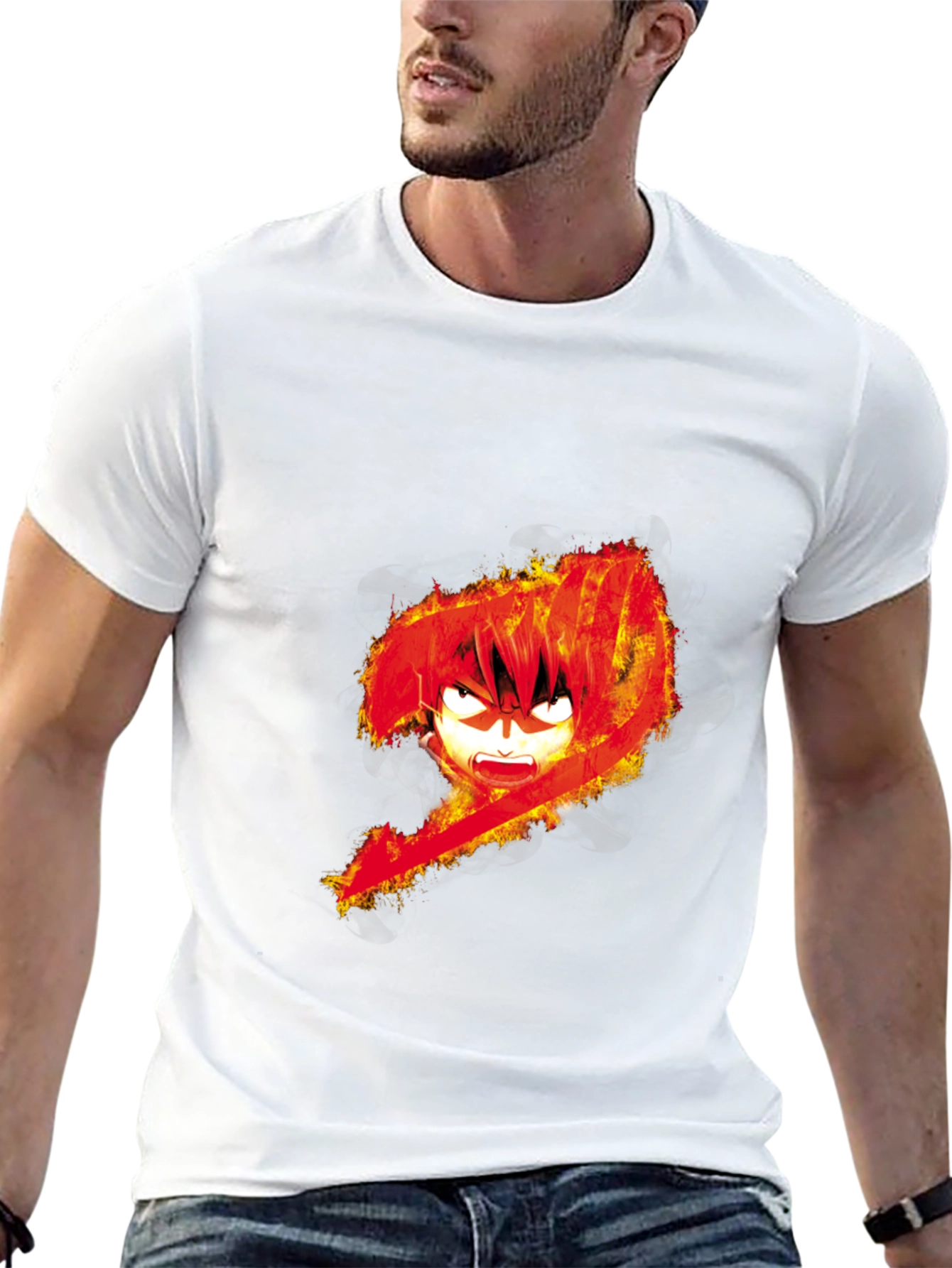 Fiery Anime Graphic Black T-Shirt